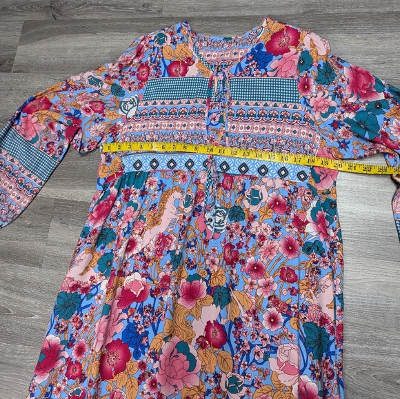 Art Nouveau Maxi Dress Fantasy Horse Floral Print Long Sleeve Colorful size L - Picture 7 of 10